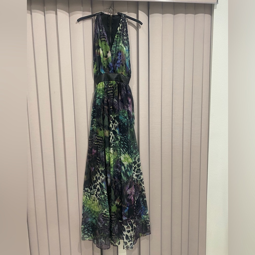 Masa colourful maxi dress with leather details